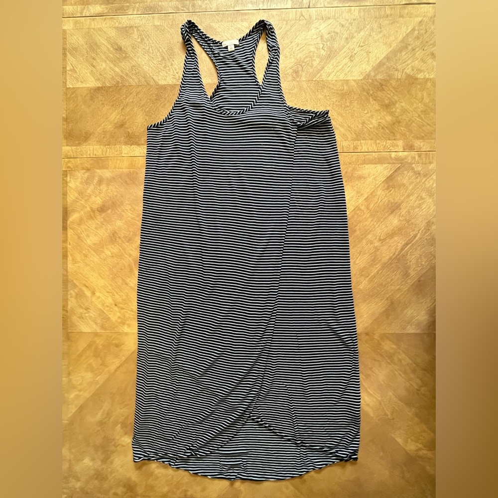 GAP Navy & White Striped Tulip Midi Dress | Size L Tall
